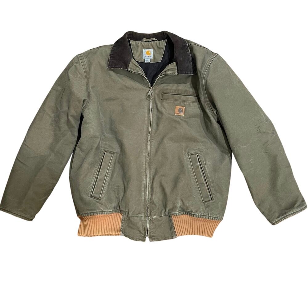 Carhartt J14 MOS Sandstone Santa Fe Jacket Moss Green Mens L Elbow Patches Faded